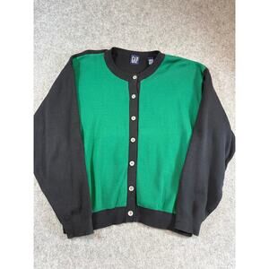 VINTAGE 90s GAP Cardigan Sweater Womens Large Green Colorblock Knit Boxy Retro